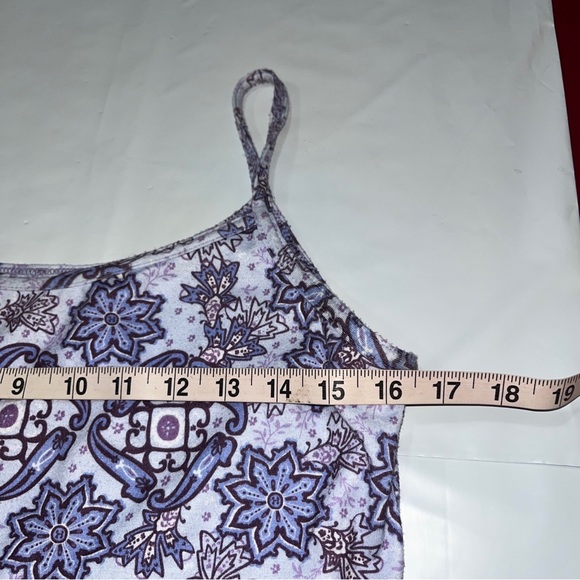 PrAna Purple geometric TANK TOP women Lrg thin Straps Cropped Built In BRA Knit - Picture 7 of 11